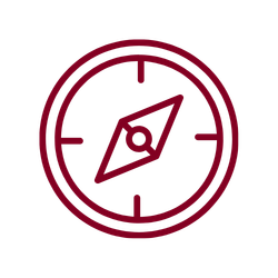 icono brújula en color granate